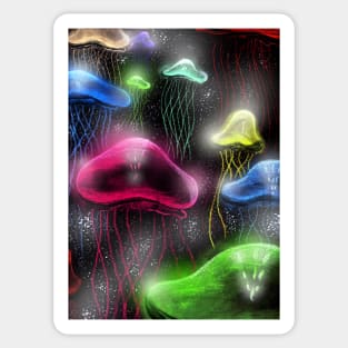 Glowing Colorful Jellyfish Underwater Sticker